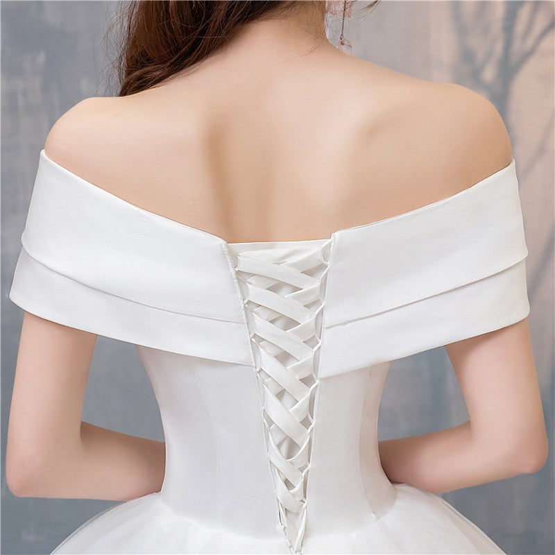 Vestido de Noiva Cetim com Decote em V e Ombros de Princesa