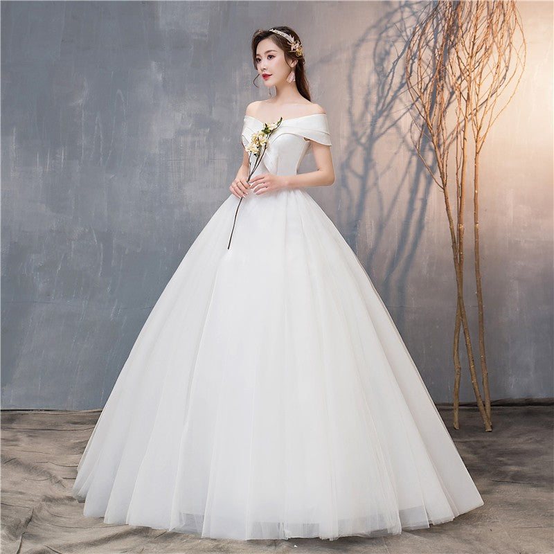 Vestido de Noiva Cetim com Decote em V e Ombros de Princesa