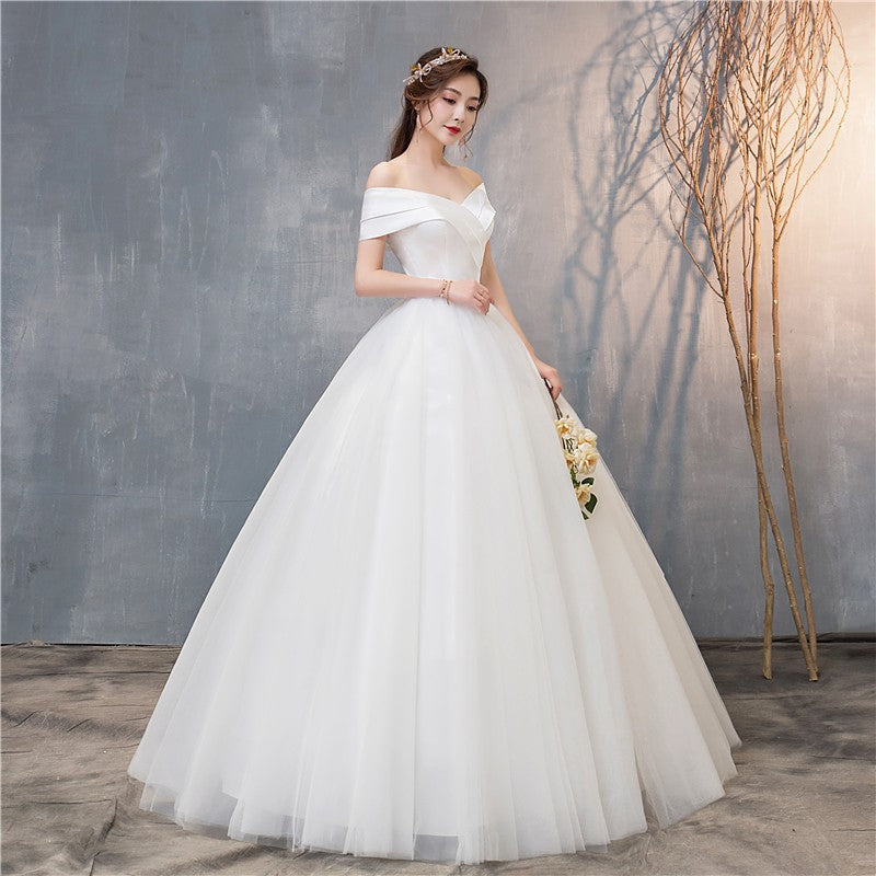 Vestido de Noiva Cetim com Decote em V e Ombros de Princesa