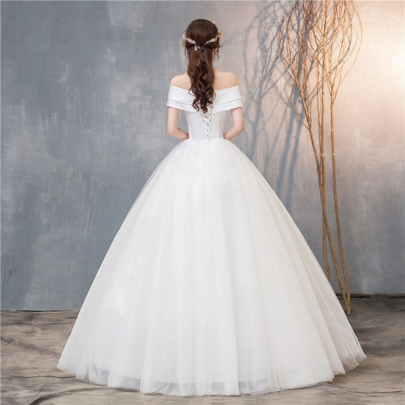 Vestido de Noiva Cetim com Decote em V e Ombros de Princesa