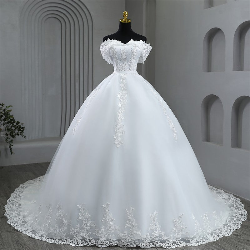 Vestido de Noiva Off-Shoulder com Apliques e Pérolas