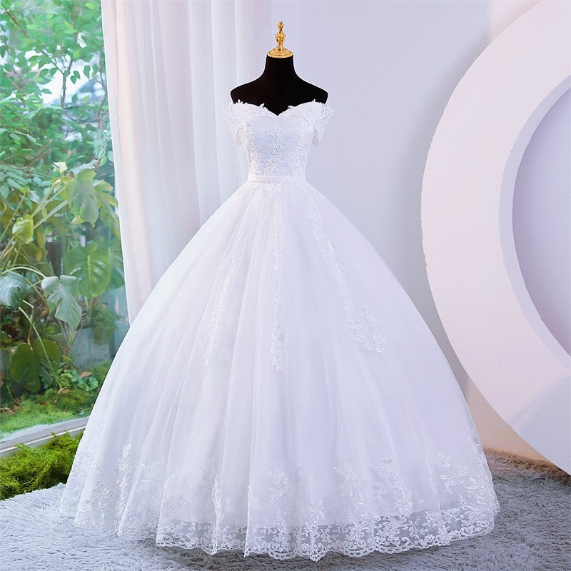 Vestido de Noiva Off-Shoulder com Apliques e Pérolas