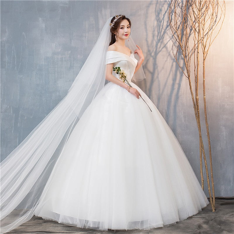Vestido de Noiva Cetim com Decote em V e Ombros de Princesa