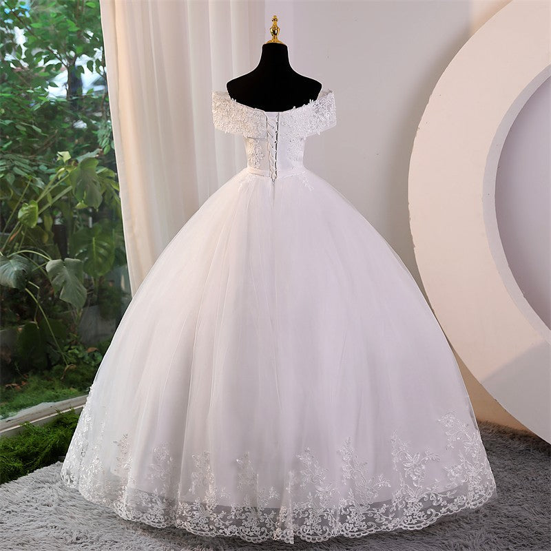 Vestido de Noiva Off-Shoulder com Apliques e Pérolas