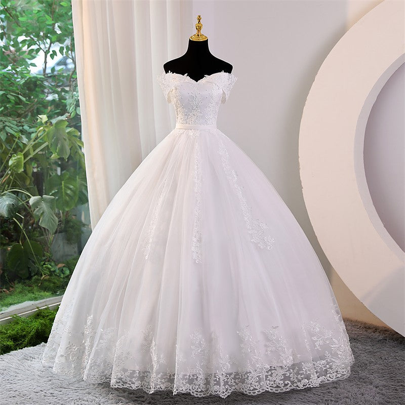 Vestido de Noiva Off-Shoulder com Apliques e Pérolas