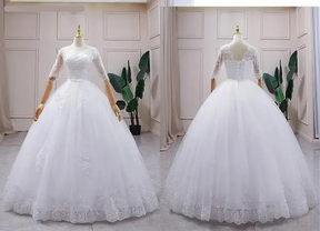 Vestido de Noiva Princesa com Cauda Elegante e Gola V