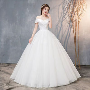 Vestido de Noiva Cetim com Decote em V e Ombros de Princesa