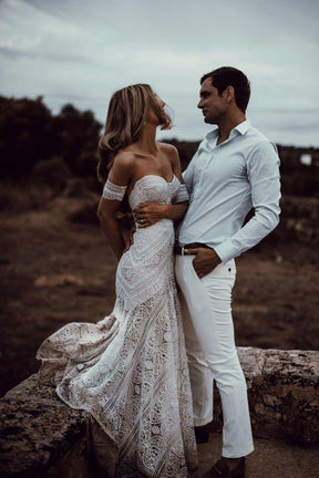 Vestido de Noiva Boho Manga Removivel