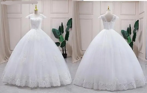 Vestido de Noiva Princesa com Cauda Elegante e Gola V