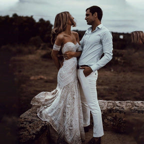 Vestido de Noiva Boho Manga Removivel