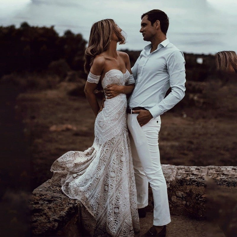 Vestido de Noiva Boho Manga Removivel
